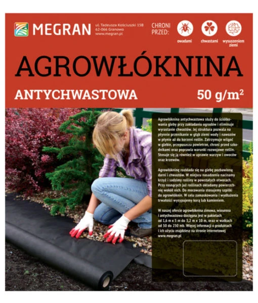 AGROWŁÓKNINA P50 1,6 X 10 MEGRAN antychwastowa czarna