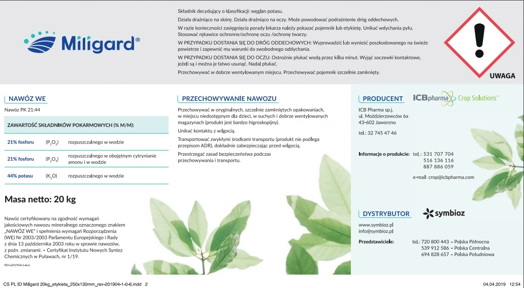 MILIGARD INNOWACYJNY NAWÓZ FOSFOROWO-POTASOWY MILIGARD 1KG