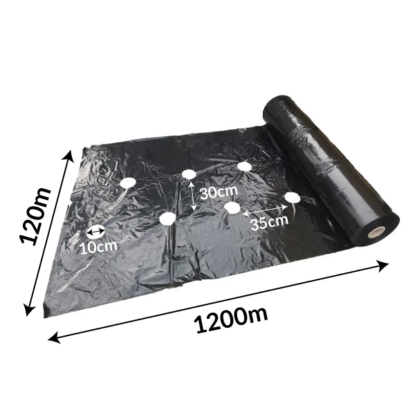 FOLIA NA ZAGONY DO M.IN. TRUSKAWKI I MALINY 1KG - BIAŁO-CZARNA 0,04MM, 120CMx1200M, OTWORY 30x35CM