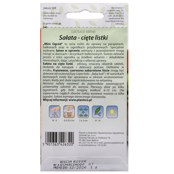 Sałata Na Cięte Listki – Mini Ogród Nasiona 1 g
