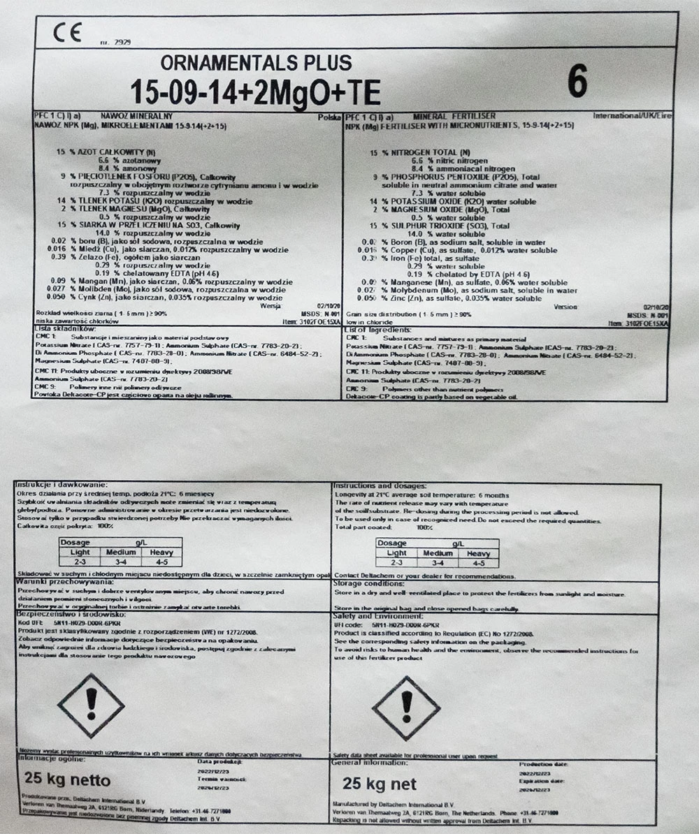 Ekote PLUS nawóz długodziałający 6 miesięcy 25 kg 15-09-16+2,5 MgO+TE