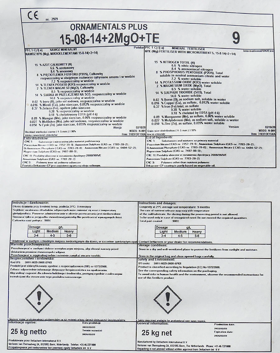 Ekote PLUS nawóz dłogodziałający 9 miesięcy 25 kg 15-08-14+2 MgO+TE 25KG