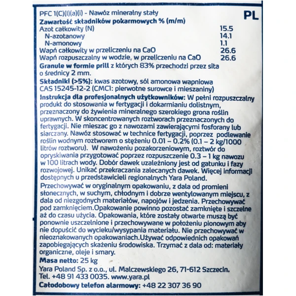 Calcinit Saletra Wapniowa granulat 25 kg Yara