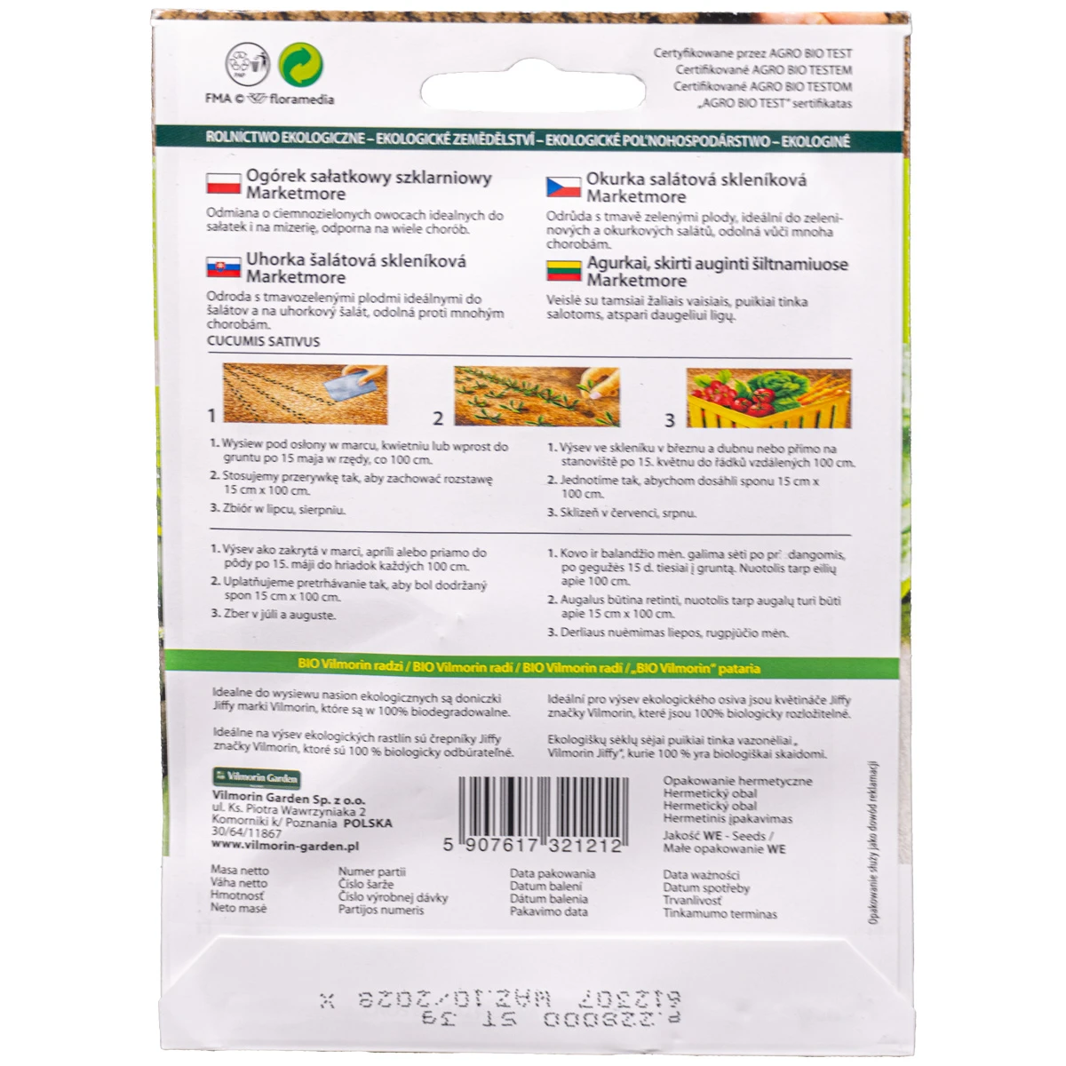 Ogórek Sałatkowy Marketmore BIO Nasiona Vilmorin 3 g