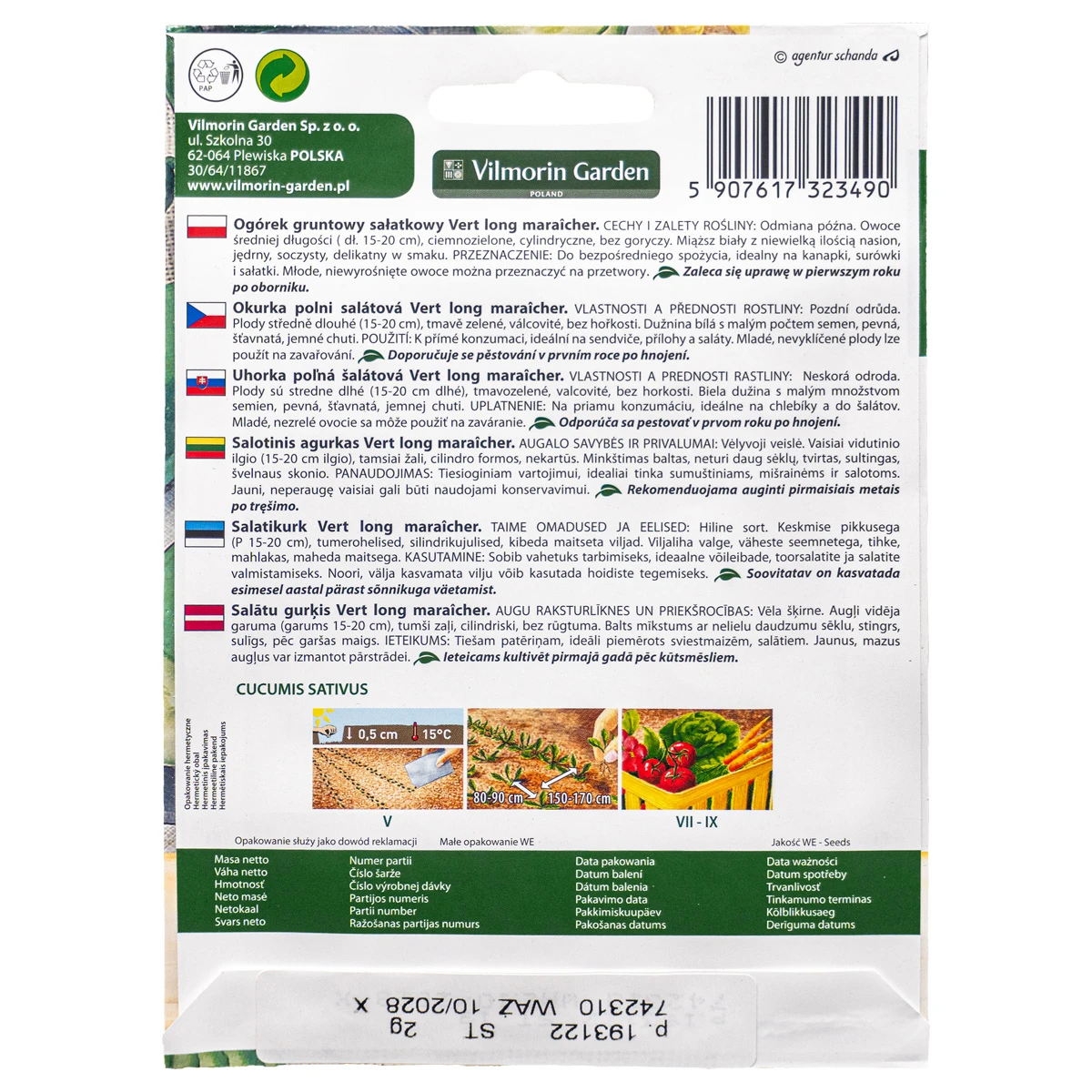 Ogórek Gruntowy Vert Long Maraicher BIO Nasiona Vilmorin 2 g