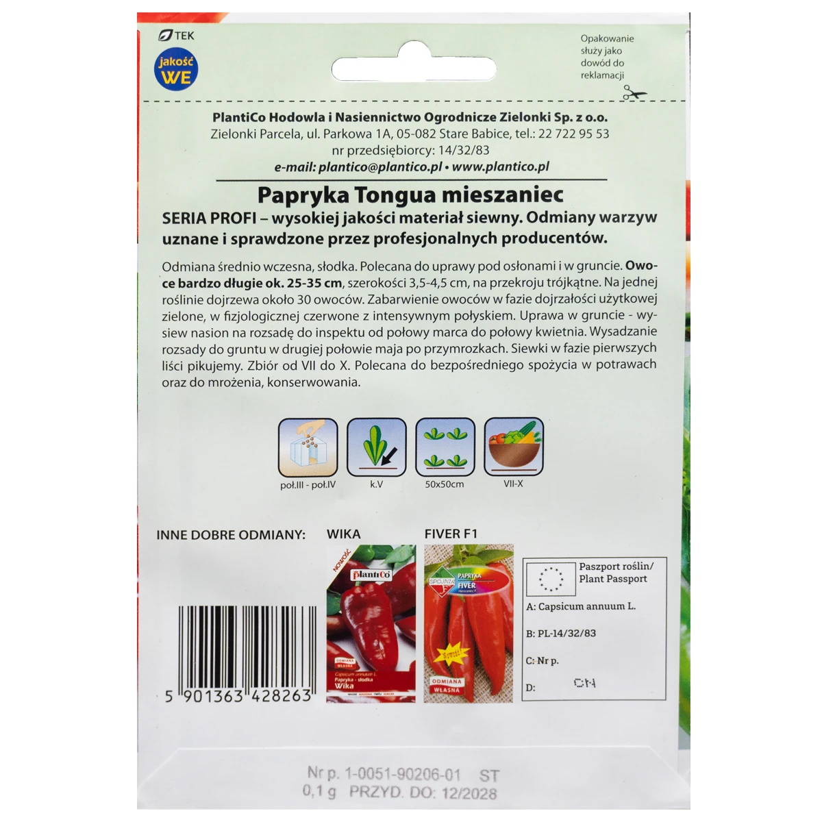 Papryka Słodka Tongua Mieszaniec Nasiona Plantico 0,1 g