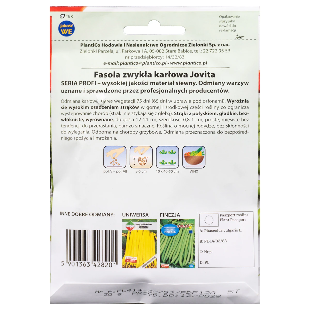 Fasola Zwykła Karłowa Zielona Jovita Nasiona Plantico 30 g