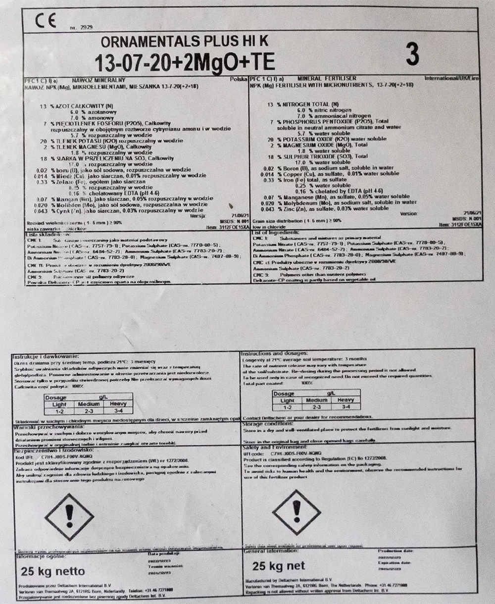 Ekote PLUS Hi K nawóz długodziałający 3 miesiące 25 kg 13+07+20+2 MgO+TE
