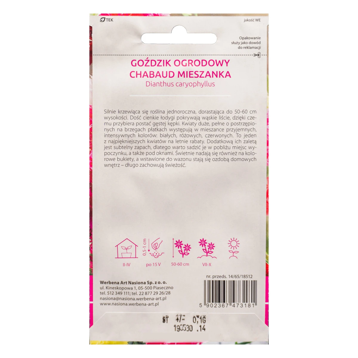 Goździk ogrodowy Chabaud mix 0,1g Werbena