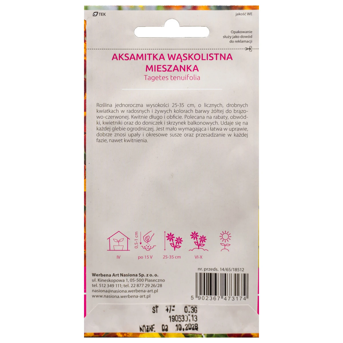 Aksamitka wąskolistna mix 0,3g Werbena