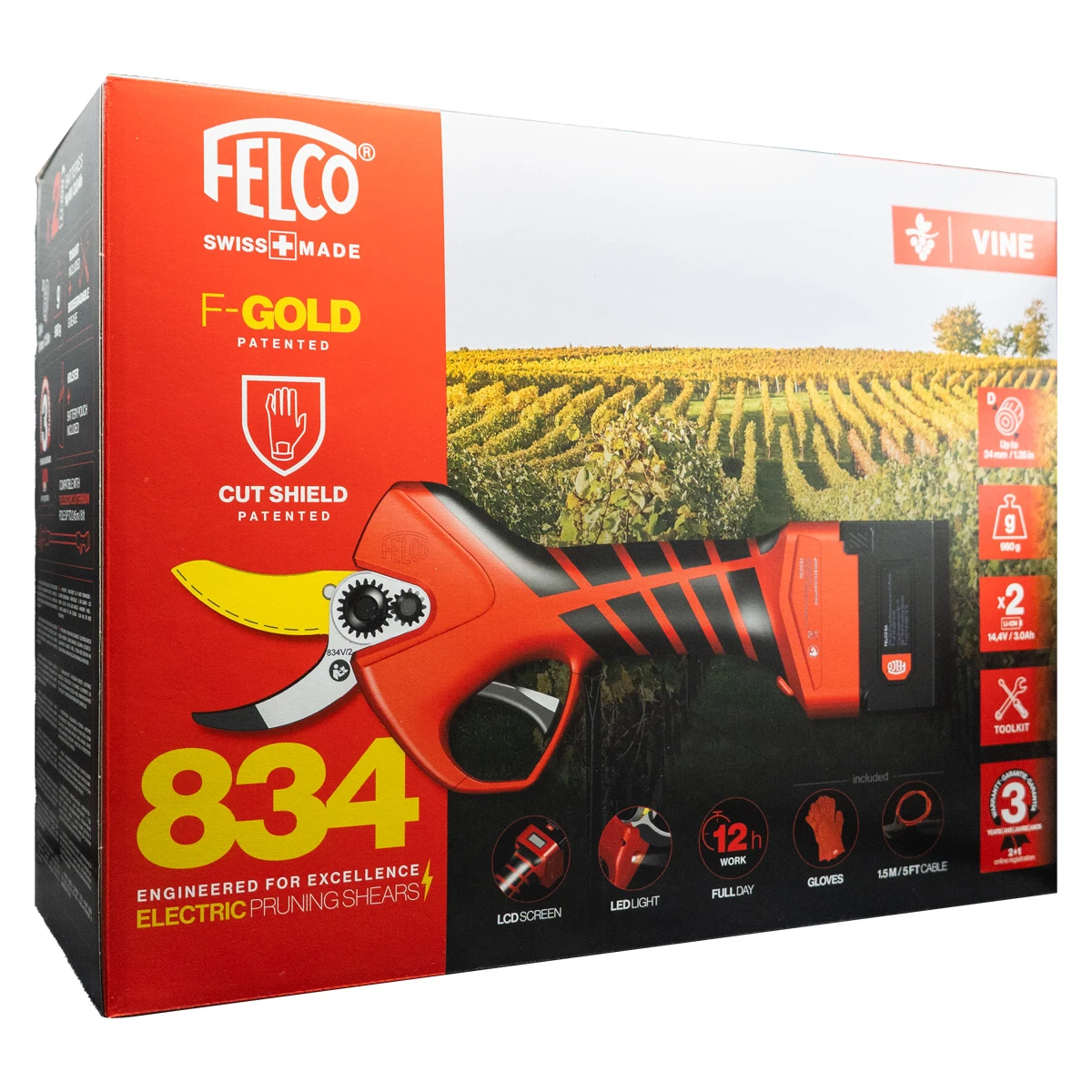 Sekator elektryczny do winorośli 834V + dwa akumulatory FELCO