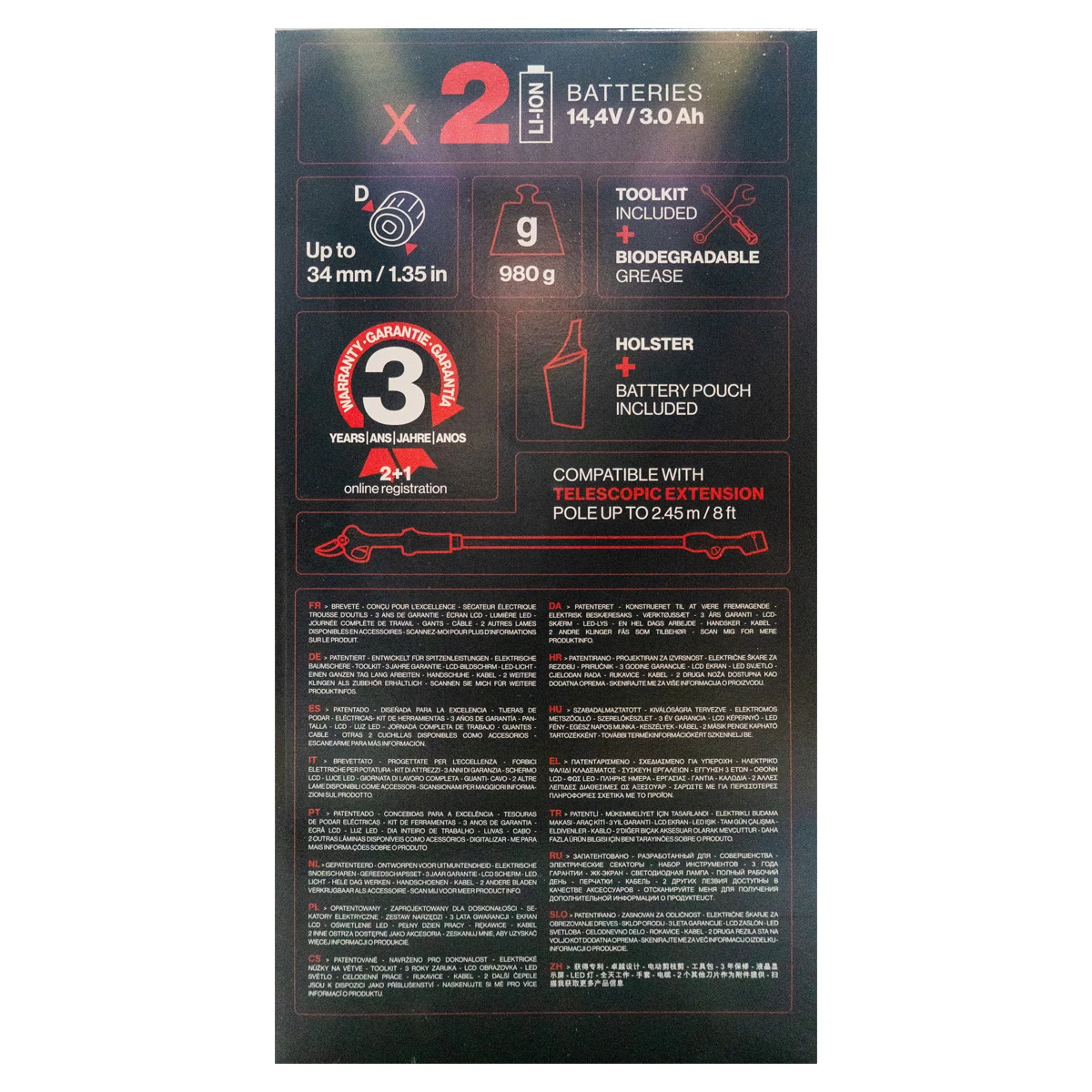 Sekator elektryczny do winorośli 834V + dwa akumulatory FELCO