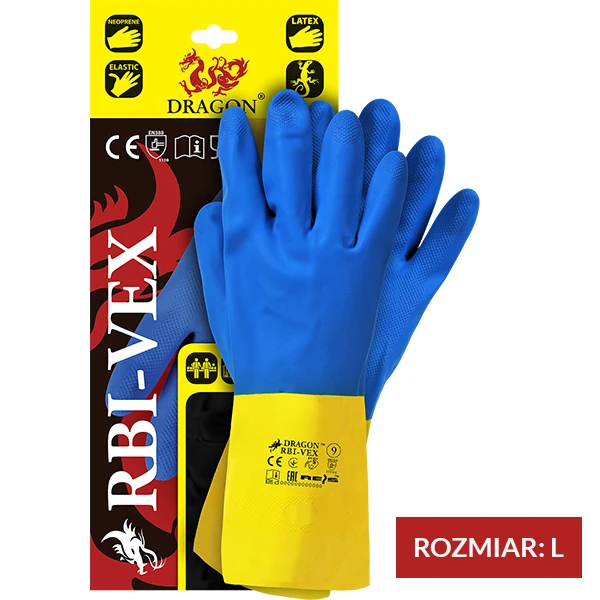 RĘKAWICE RBI-VEX GUMOWE ZÓŁTO-NIEBIESKIE ROZ. 9/L