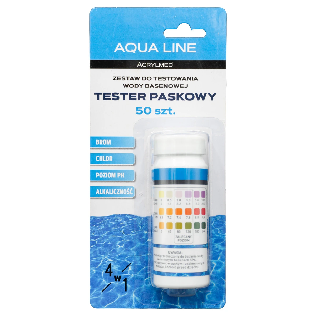 Tester ph/CL Do Basenów 4w1 Paskowy 50 szt Acrylmed