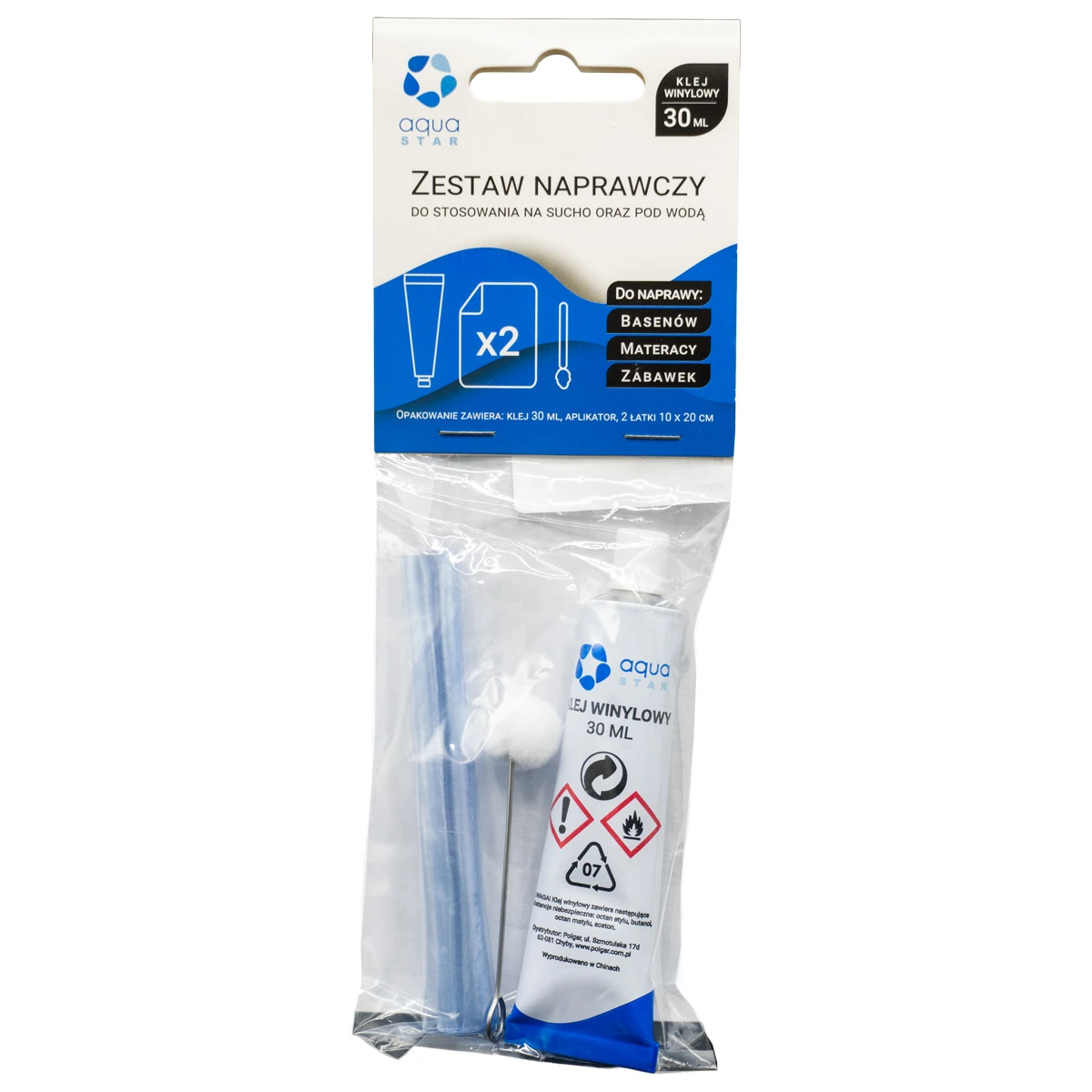 Zestaw Naprawczy Do Basenów 2 Łatki Winylowe, Klej 30 ml Acrylmed