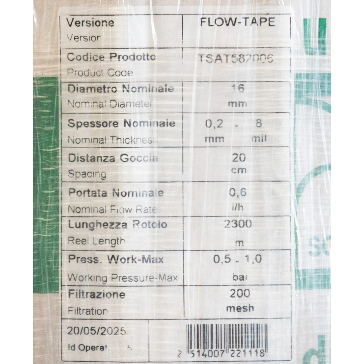 Taśma kroplująca Flow-Tape 8mil 0,6l/h-0,2m 2300m (3l/h/m)