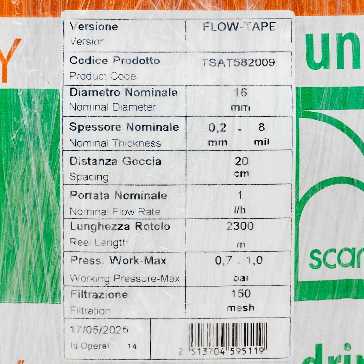 Taśma kroplująca Flow-Tape 8mil 1l/h-0,2m 2300m (5l/h/m)