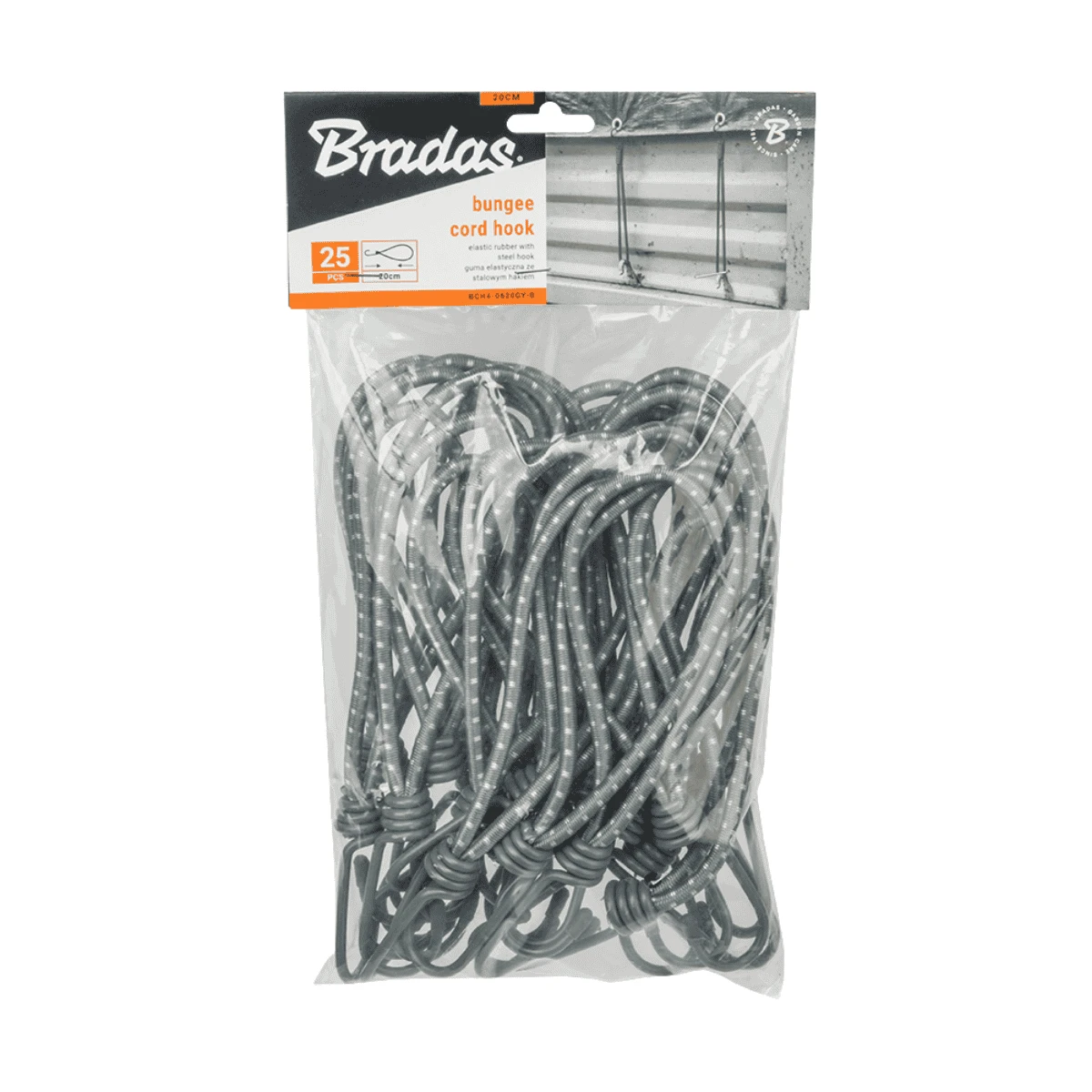 Bungee Cord Hook Guma Elastyczna 0,6 x 20 cm Hak Stal  25 szt 