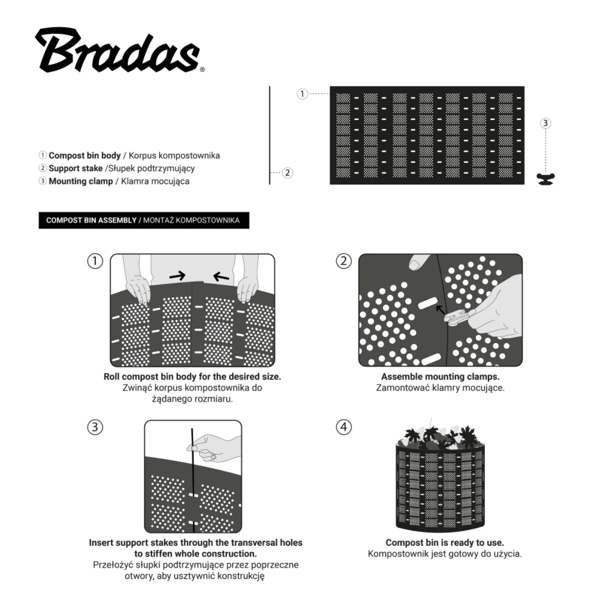  Kompostownik Ogrodowy 800L HDPE 0,9 x 3,35 m śr. 105 cm 
