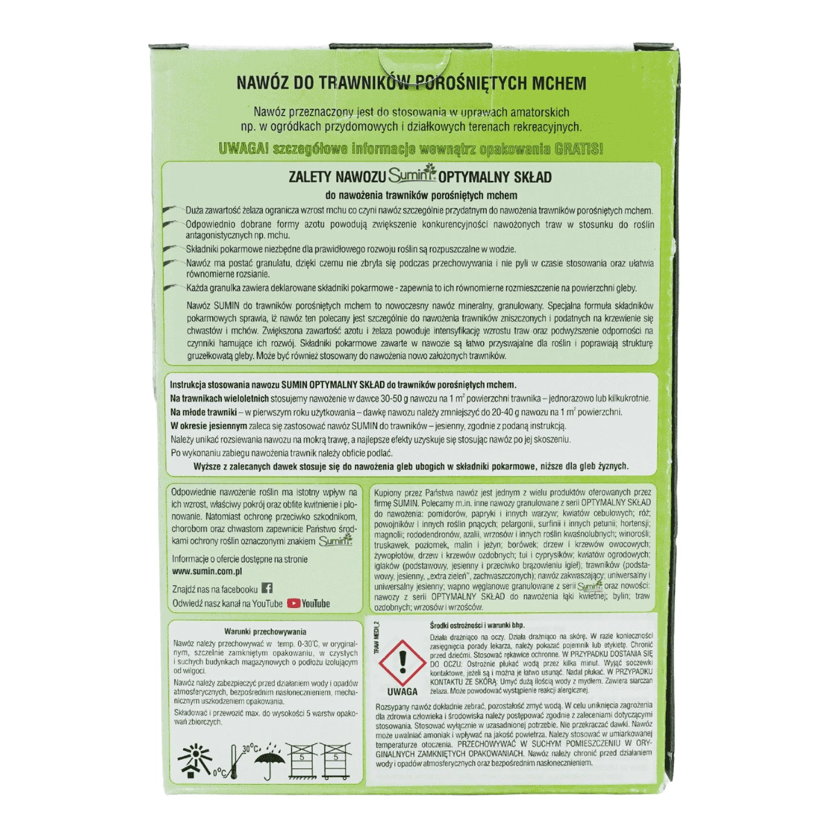 Nawóz do Trawników z dużą zawartością żelaza Ogranicza Mech 1 kg Sumin