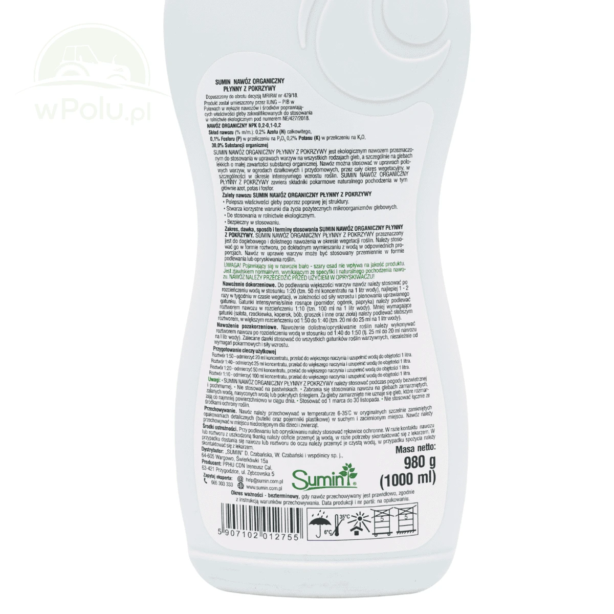 SUMIN NAWÓZ ORGANICZNY PŁYNNY Z POKRZYWY 1L