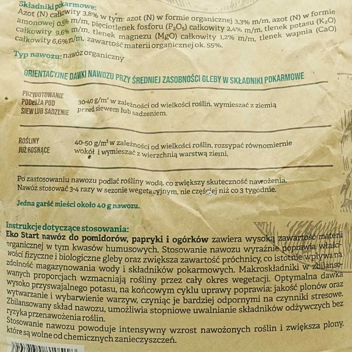 Nawóz do pomidorów, papryki i ogórków EKO START 5 kg Ogród Start