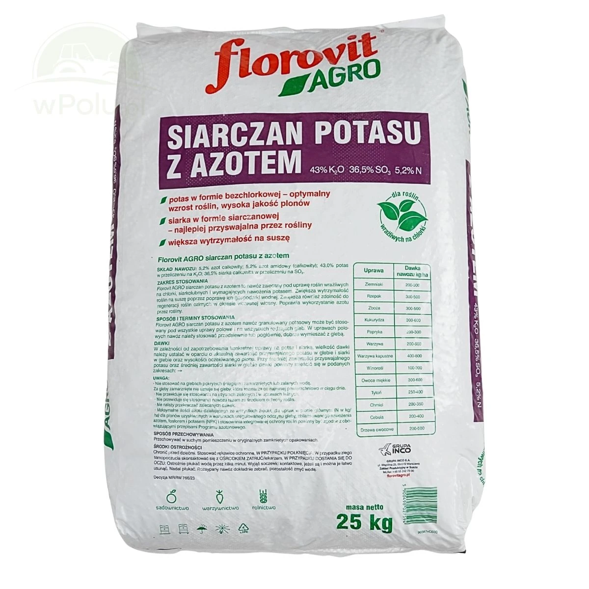  Siarczan Potasu z Azotem Florovit Agro 25 kg 