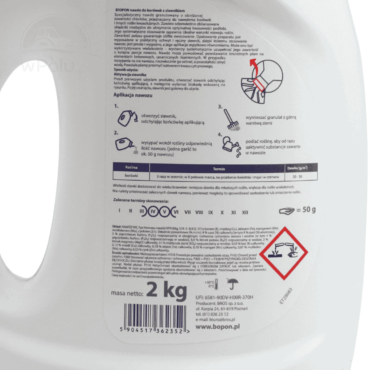 BIOPON NAWÓZ DO BORÓWEK Z SIEWNIKIEM GRANULAT 2KG 