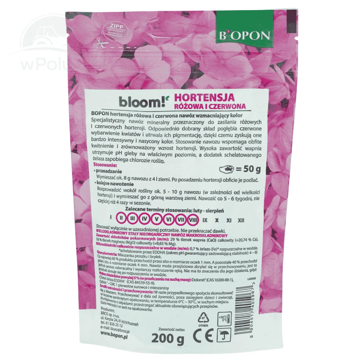 BIOPON NAWÓZ WZMACNIAJĄCY KOLOR HORTENSJA RÓŻOWA I CZERWONA 200G