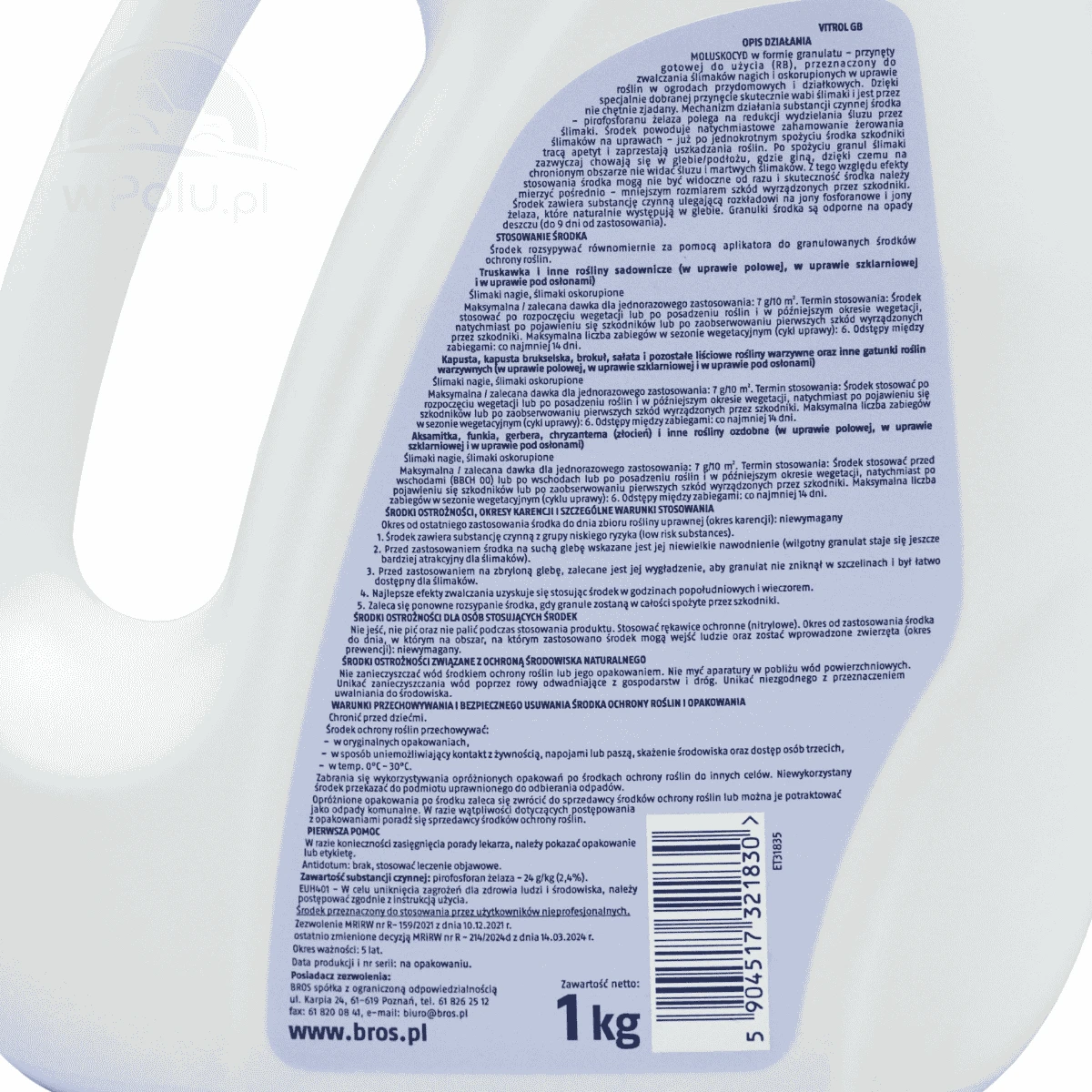 Bros VITROL GB 1KG na ślimaki bezpieczny dla psów i kotów