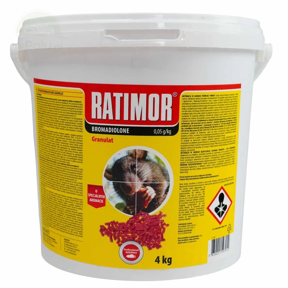 Trutka Granulowana Wiadro 4 kg Bromadiolon 50ppm Ratimor