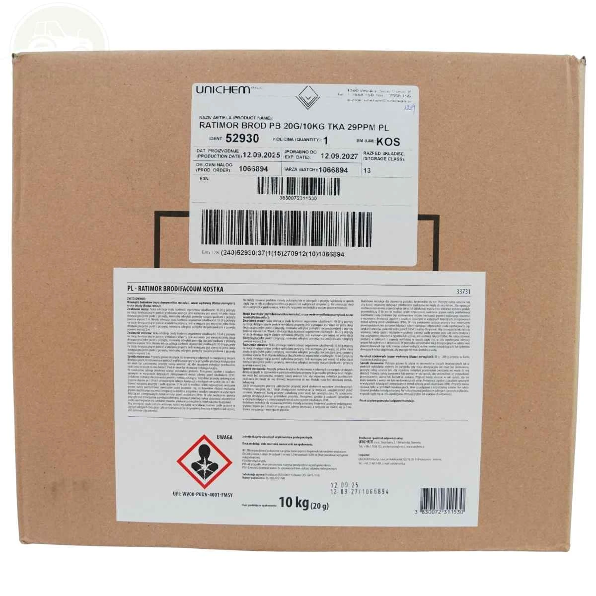 Trutka Kostka Woskowa 20g Brodifacoum 29ppm Karton 10 kg Ratimor 