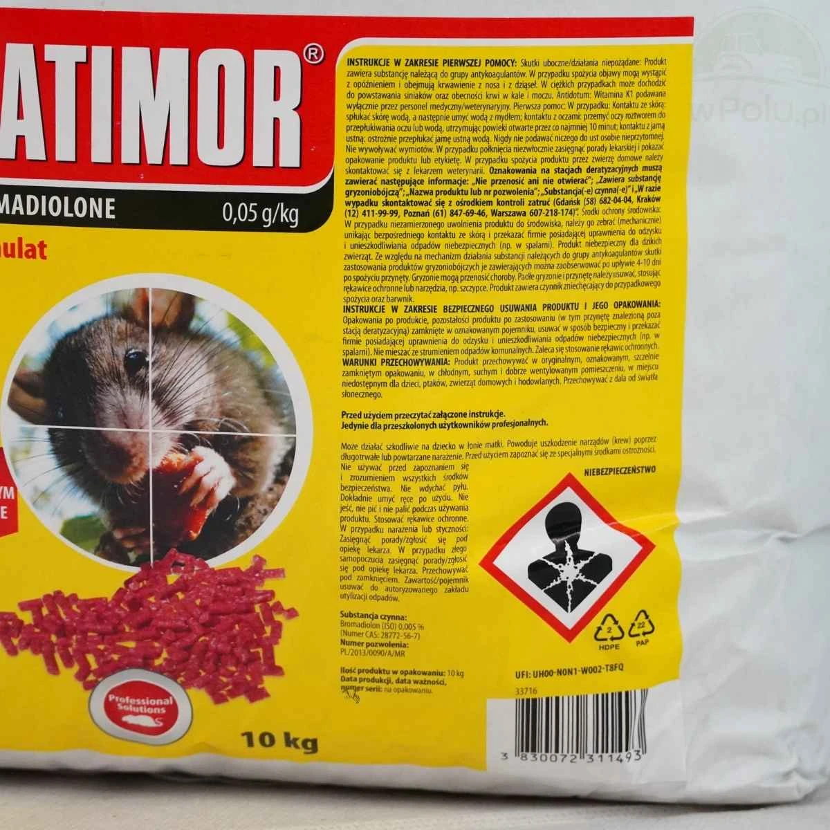 Trutka Granulowana Worek 10 kg Bromadiolon 50ppm Ratimor