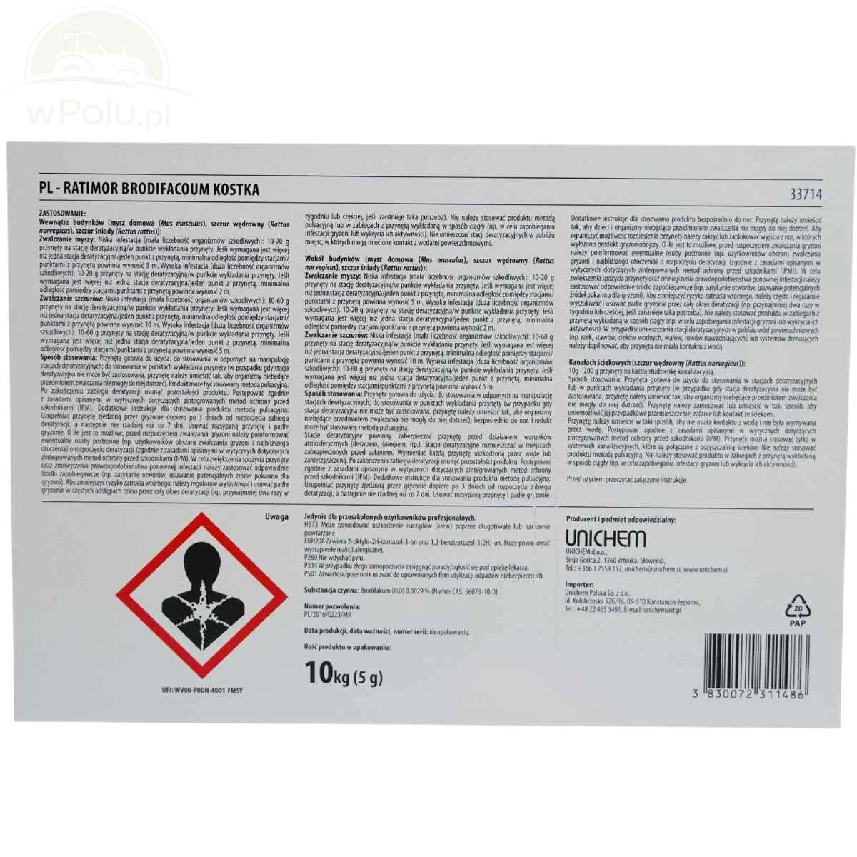 Trutka Kostka Woskowa 5 g Brodifacoum 29ppm Wiadro 10 kg Ratimor 