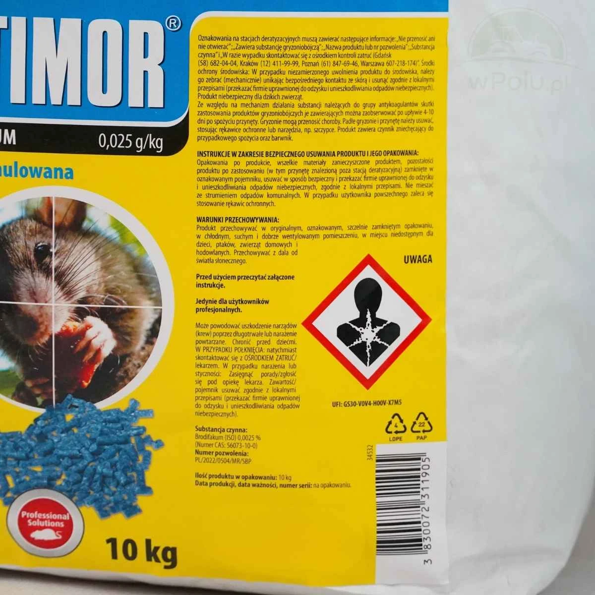 Trutka Granulowana Worek 10 kg Brodifacoum 25ppm Ratimor