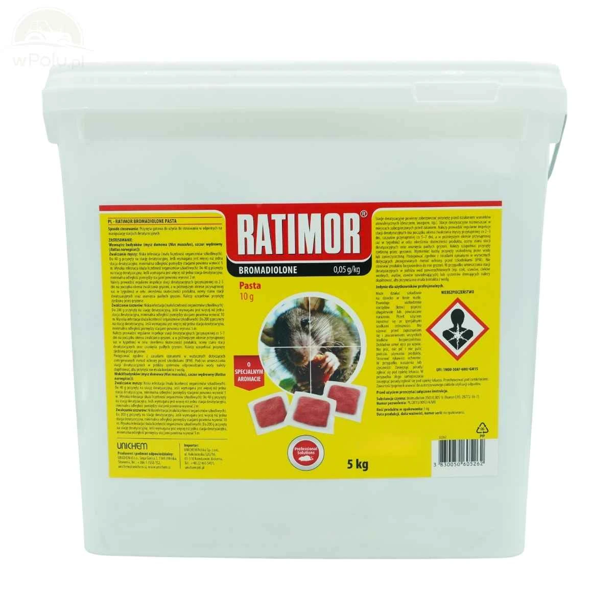 Trutka Pasta Wiadro 5 kg Bromadiolon 50ppm Ratimor