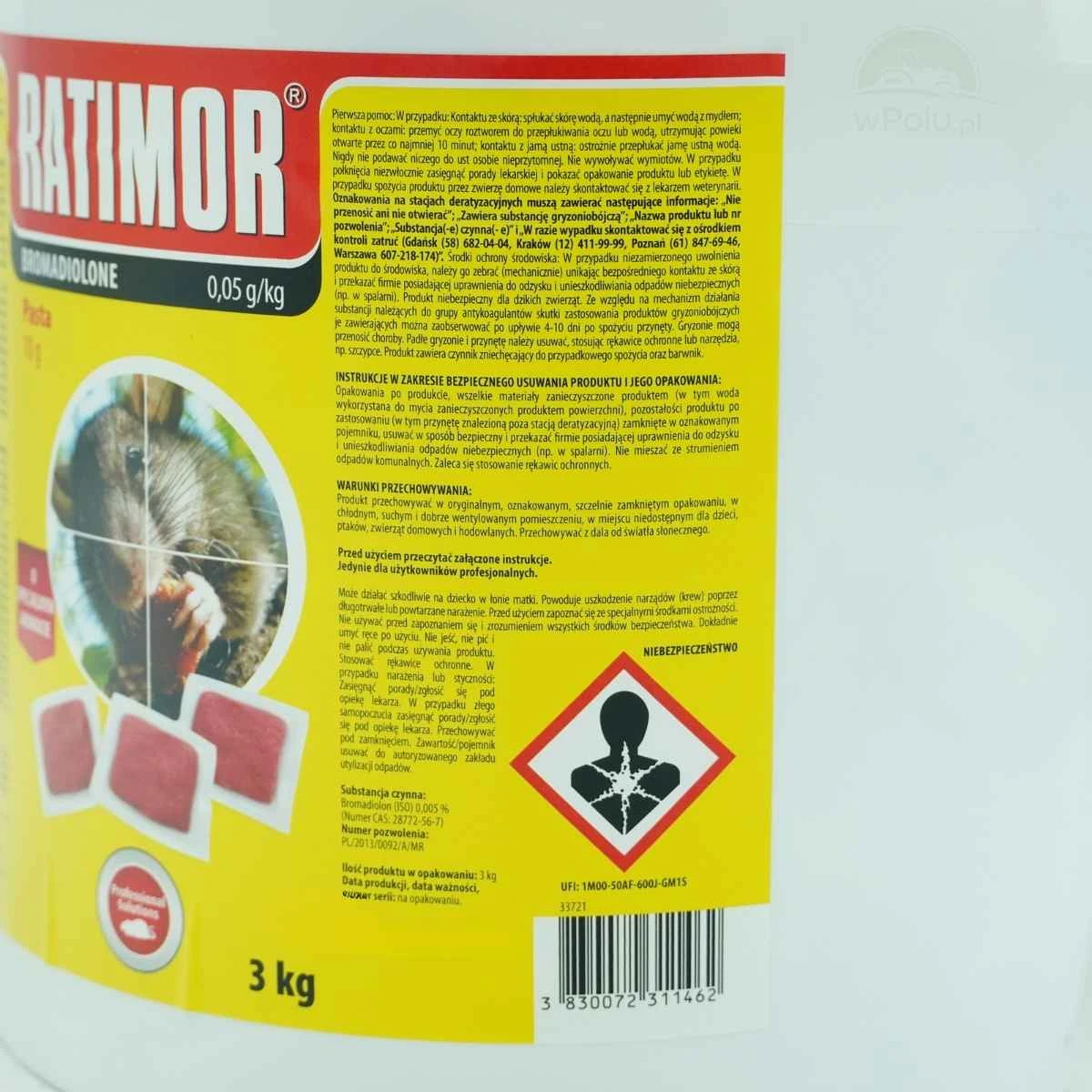 Trutka Pasta Wiadro 3 kg Bromadiolon 50ppm Ratimor