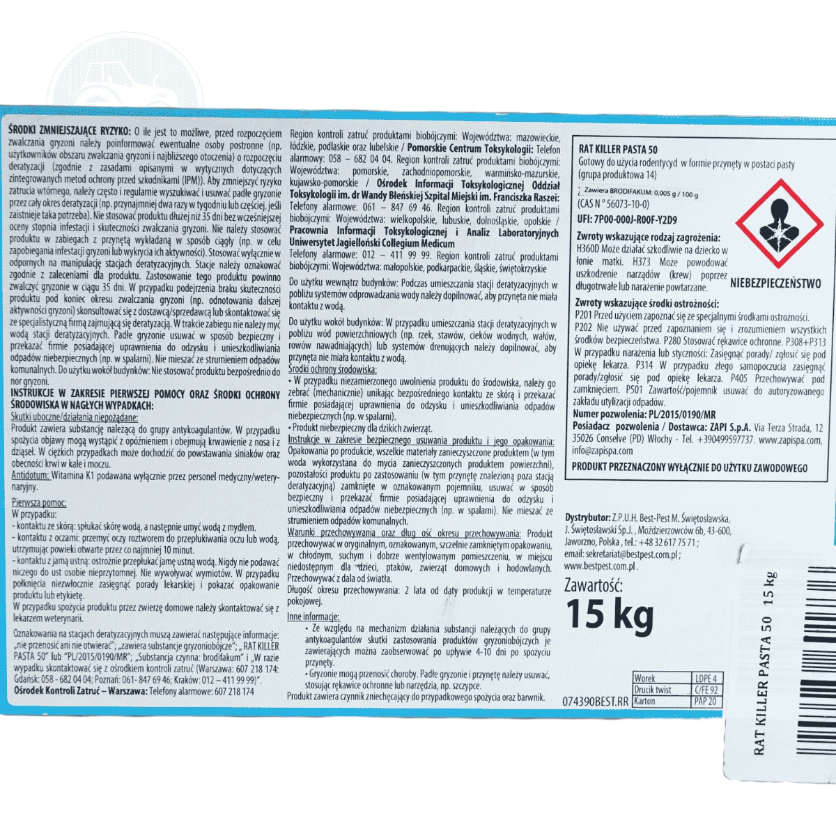 Rat Killer Perfekt Pasta (BRODITOP PASTA) 15KG