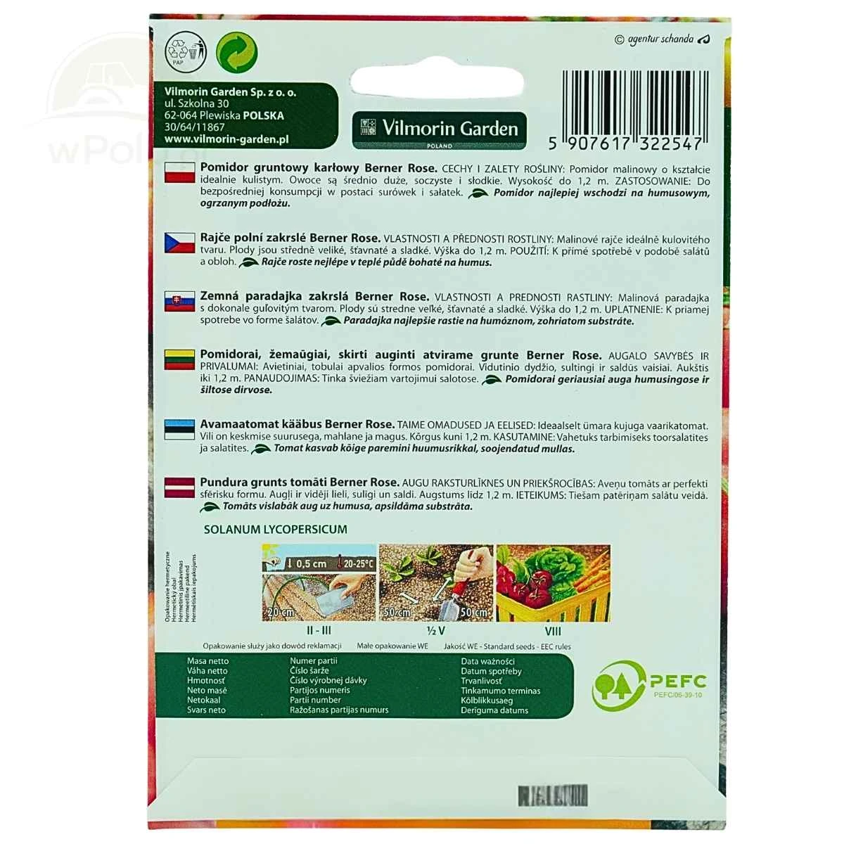 Pomidor Gruntowy Berner Rose Nasiona Vilmorin 0,2 g