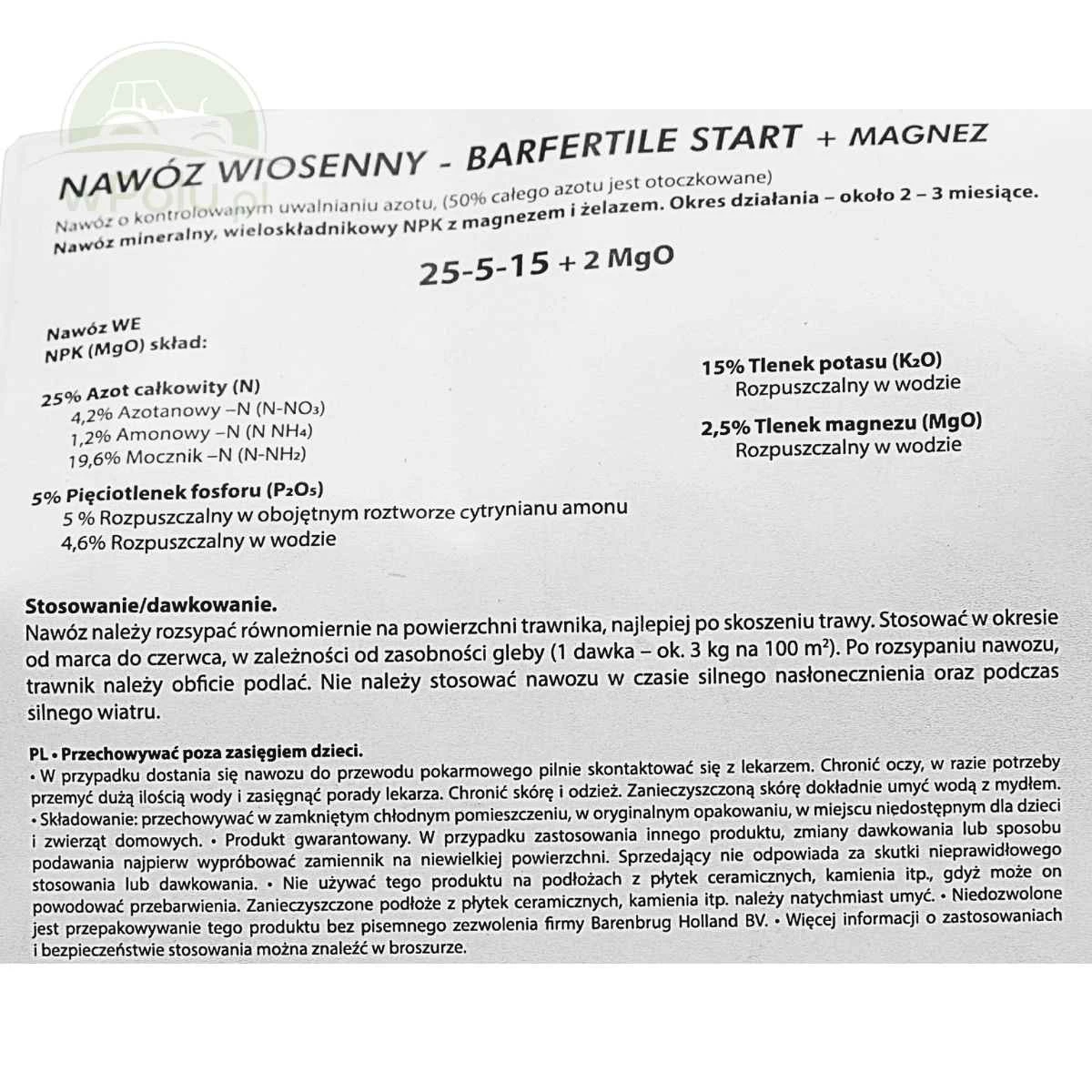 Barenbrug Nawóz wiosenny do trawników BarFertile Start 5KG